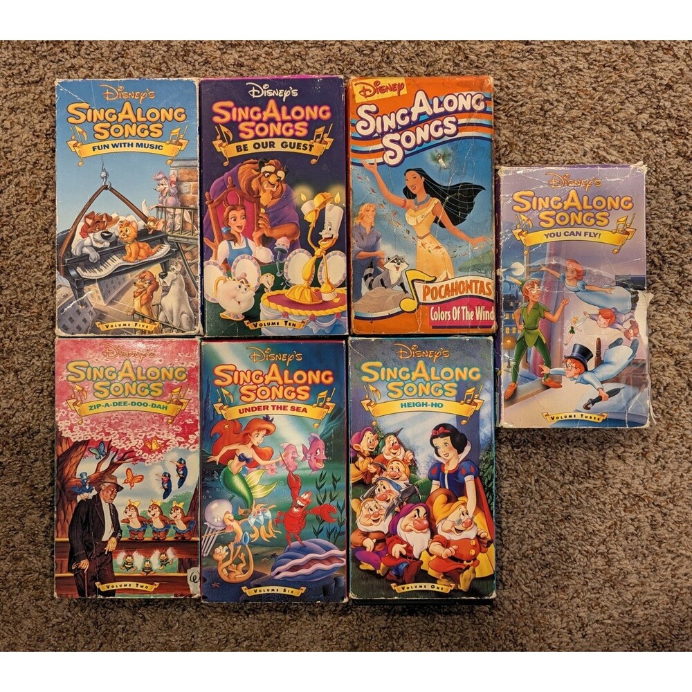 Lot of 7 Disney’s Sing-Along Songs VHS Tapes - Under the Sea, Be Our Guest,...